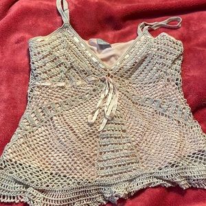 Beautiful light pink and crocheted elevated tank top